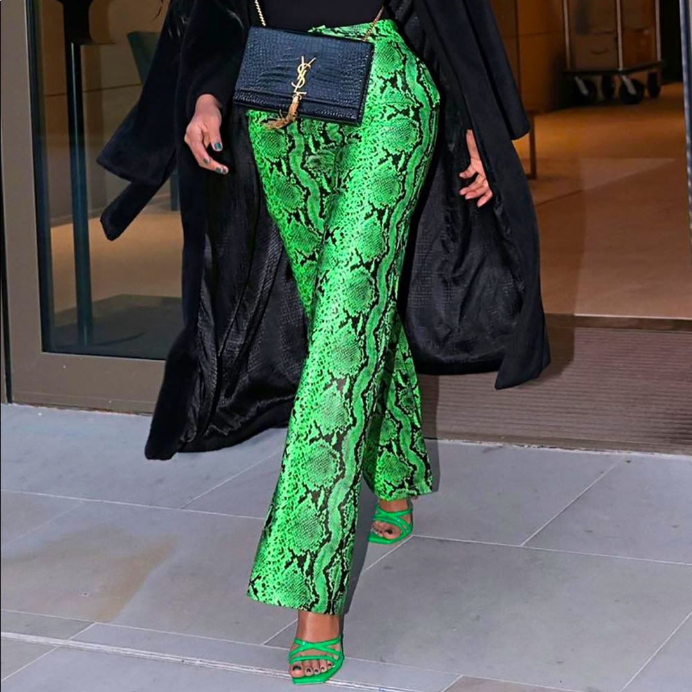 Snake Print Leather Trousers